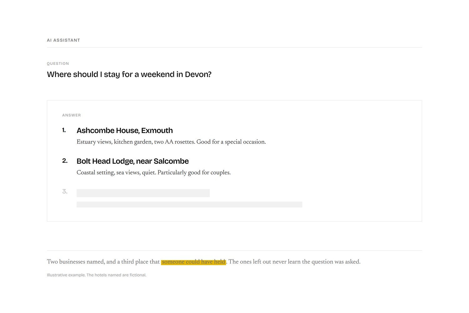 A split-screen graphic comparing a Google search ranking to an AI assistant's written answer